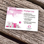 OCEANWELL FALTBLATT "OceanCollagen" DIN A7 für Sachets (Verkaufsförderung) - BeautyVeda | Oceanwell Faltblatt "OceanCollagen" DIN A7 (für Sachets) | Verkaufsförderung. OceanCollagen, Oceanwell,
